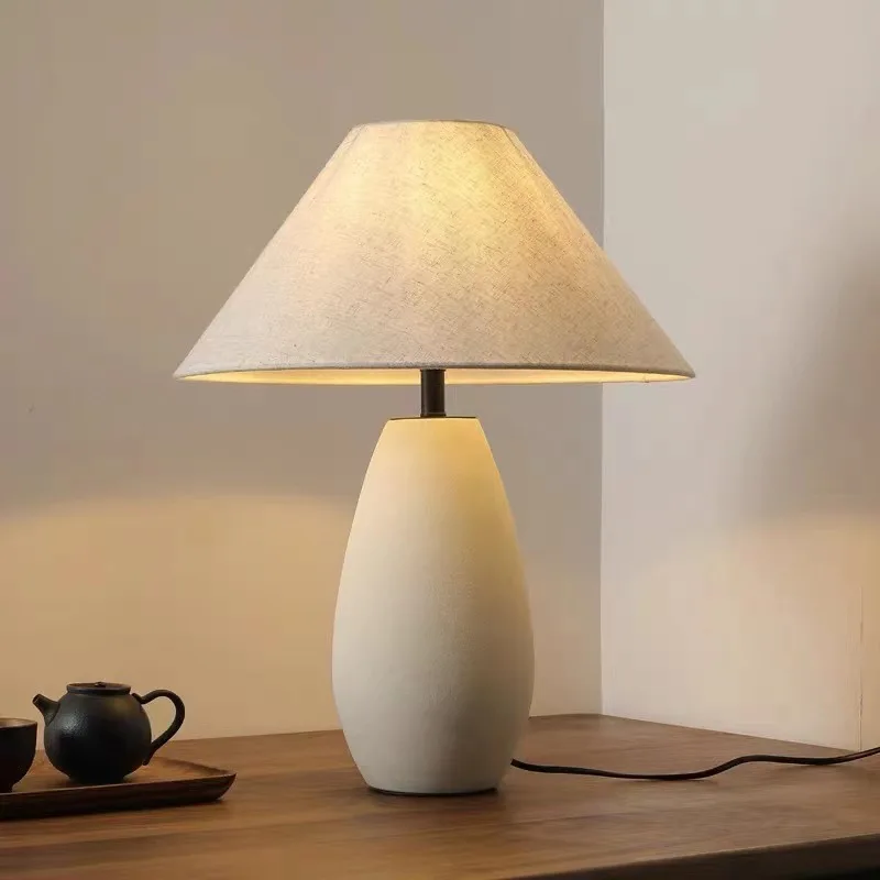 Free Shipping Handmade Japanese Style Bedroom Bedside Decoration Country Wabi Sabi Retro Nordic Fabric Ceramic E27 Table Lamp