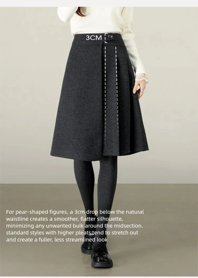 SENTUBILA Damen-Plisseerock aus Wollmischung 2026, hochtaillierter A-Linien-Midirock, eleganter, einfarbiger Winterrock für Damen im Büro 154QP5742 – Detail 14
