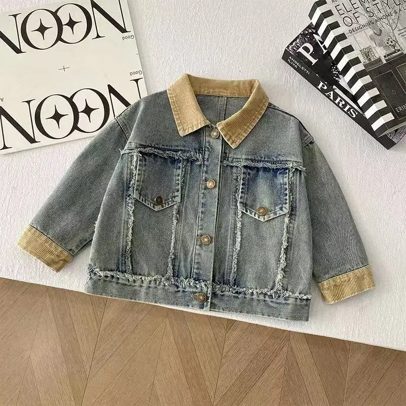 

New Spring Autumn Kids Korean Style Cropped Patchwork Denim Jacket Fashion Trendy Coat for Boys for 90-140cm