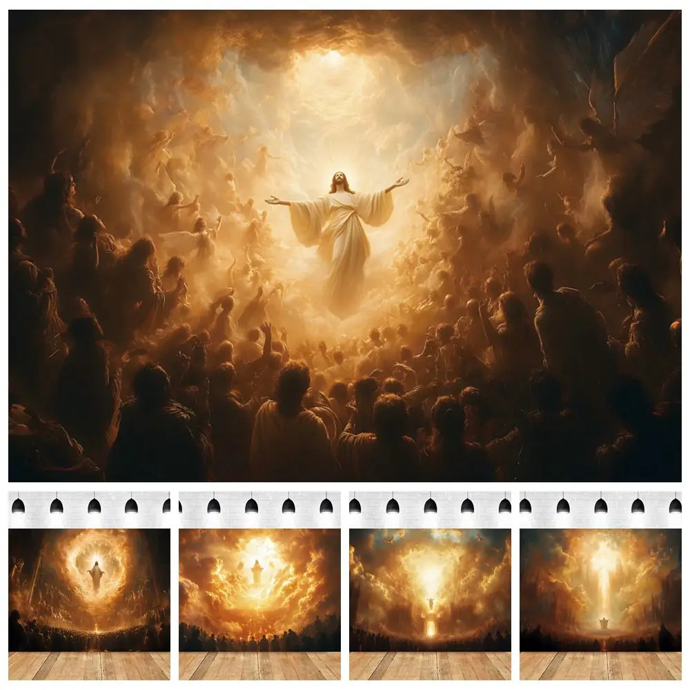 

Jesus Christ Ascending in Heaven Backdrop Believer Clouds Christmas Divine Party God Bless Church Baptism Photography Background