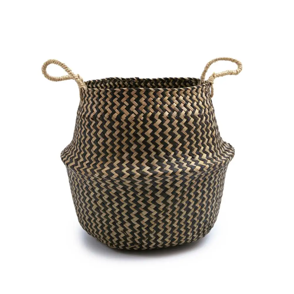 37cm Brown seagrass basket with handles-Oikos