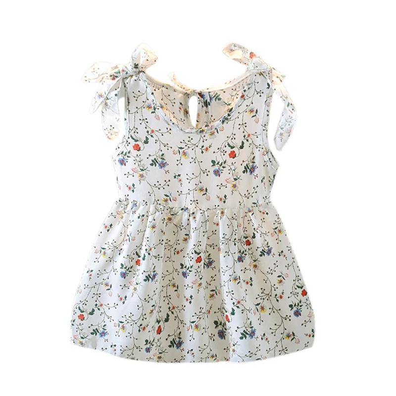 Summer  Baby Girls Floral Pattern Dress Casual Cotton Kids Toddler Sleeveless Knee-Length Sundress