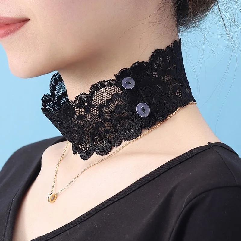 레이스 넥 커버 여성용 얇은 여름 스카프 가짜 칼라 목 보호 스카프 자외선 차단 목 워머 장식용 긴 직사각형 실크 스카프