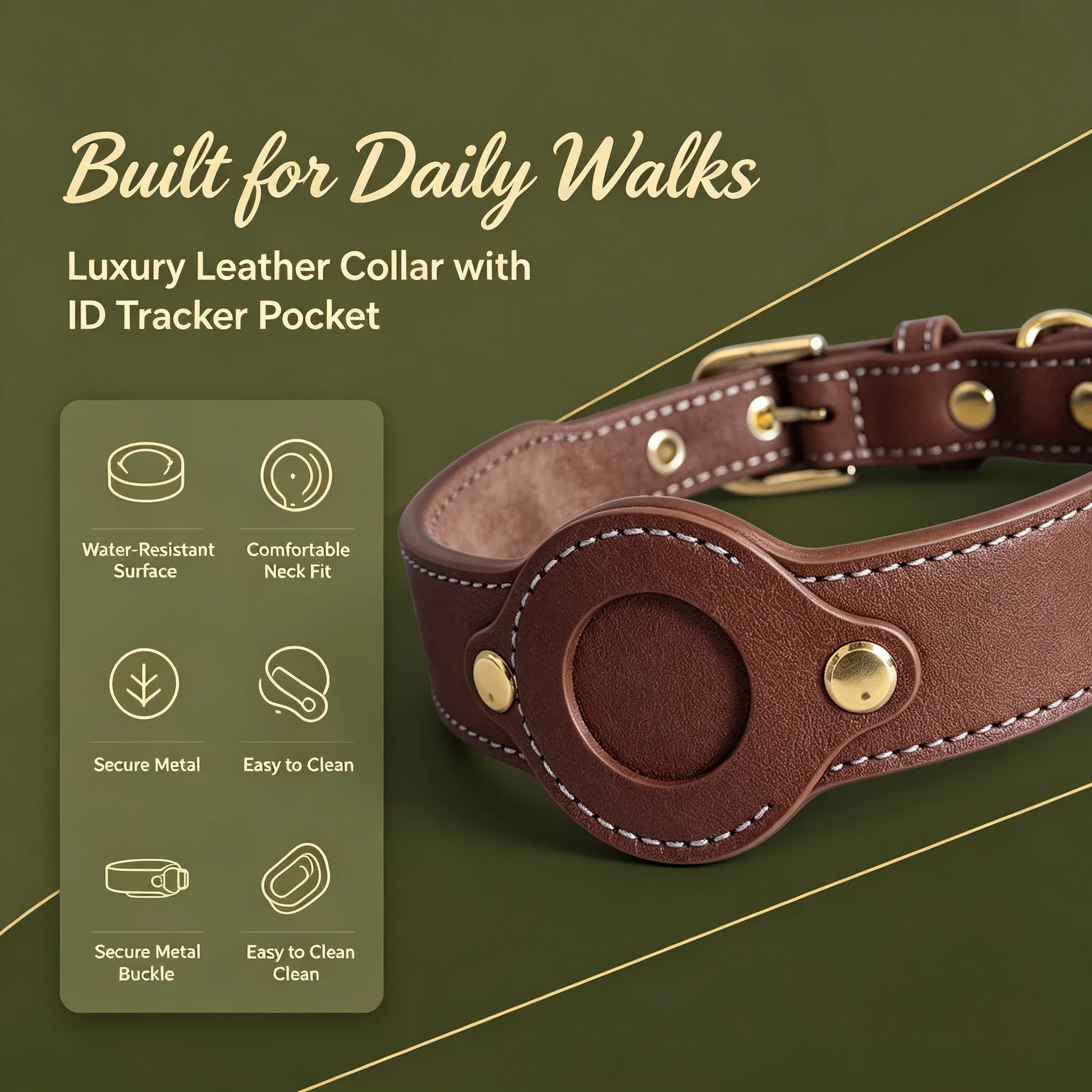 Leather Dog Collar for Apple AirTag Adjustable Pet Collar Puppy Neck Strap with Hidden Tracker Holder Anti Lost Dog Accessories view 2