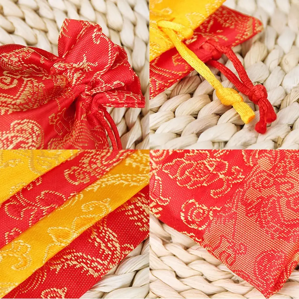 Borsa portaoggetti con coulisse a forma di fiore con ricamo drago Borsa portaoggetti in tela di grande capacità con fiori Borsa a secchiello Borsa per imballaggio di gioielli