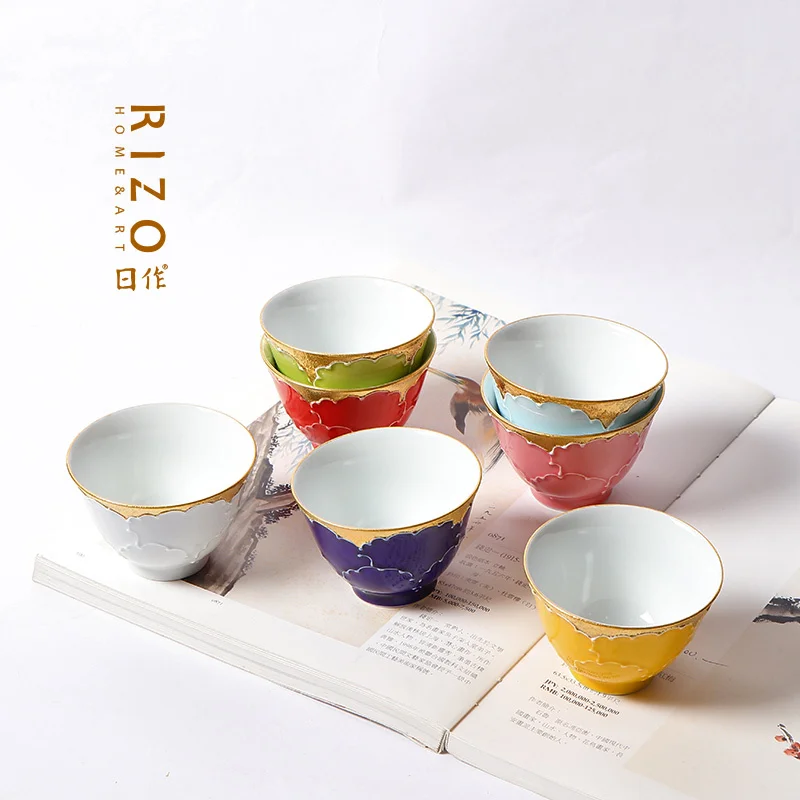 Japanese Arita Yaku Bunshan Kiln Tea Cup, Ceramic Hand-Painted Gold Border, P Pattern, Soup Swallowing And Tasting Cup