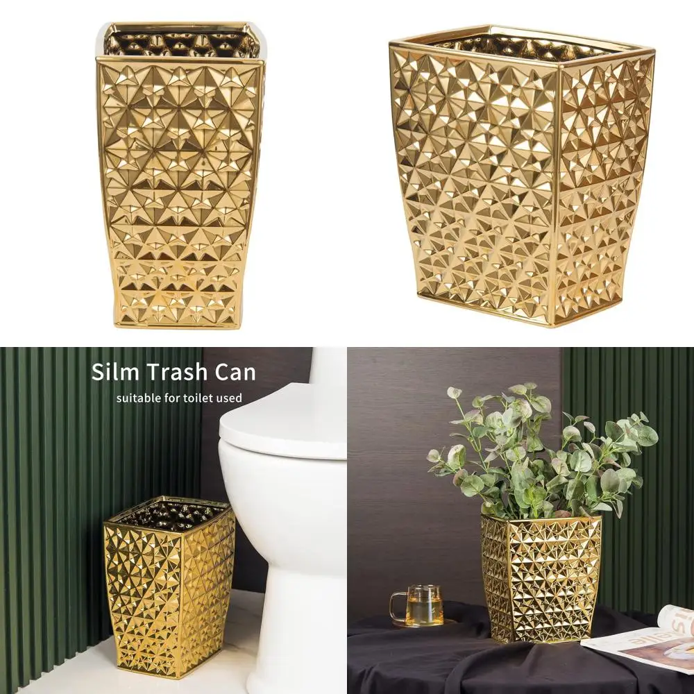 

Золотой квадратный мусорный бак - мусорная корзина, мусорное ведро для кухни, ванной комнаты, спальни, домашнего офиса, детской комнаты, контейнер для мусора