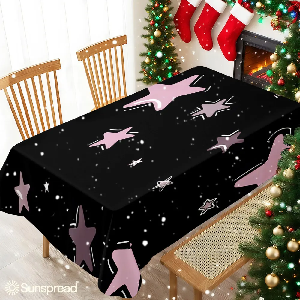Pink Star Doodle Waterproof table cloth, splash-proof tablecloth, for party, Halloween, Christmas, dining, camping