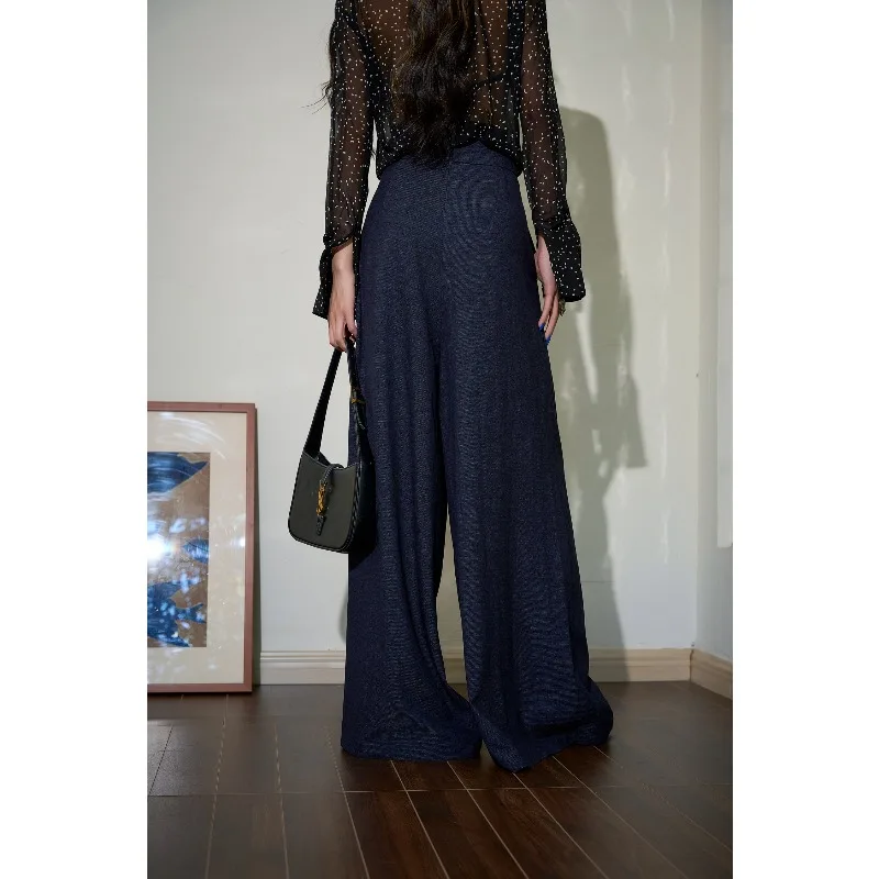 Modische, hohe, bodenlange Freizeithose mit weitem Bein für Damen mit verstellbarem Taillenumfang und lockerer Temperamenthose