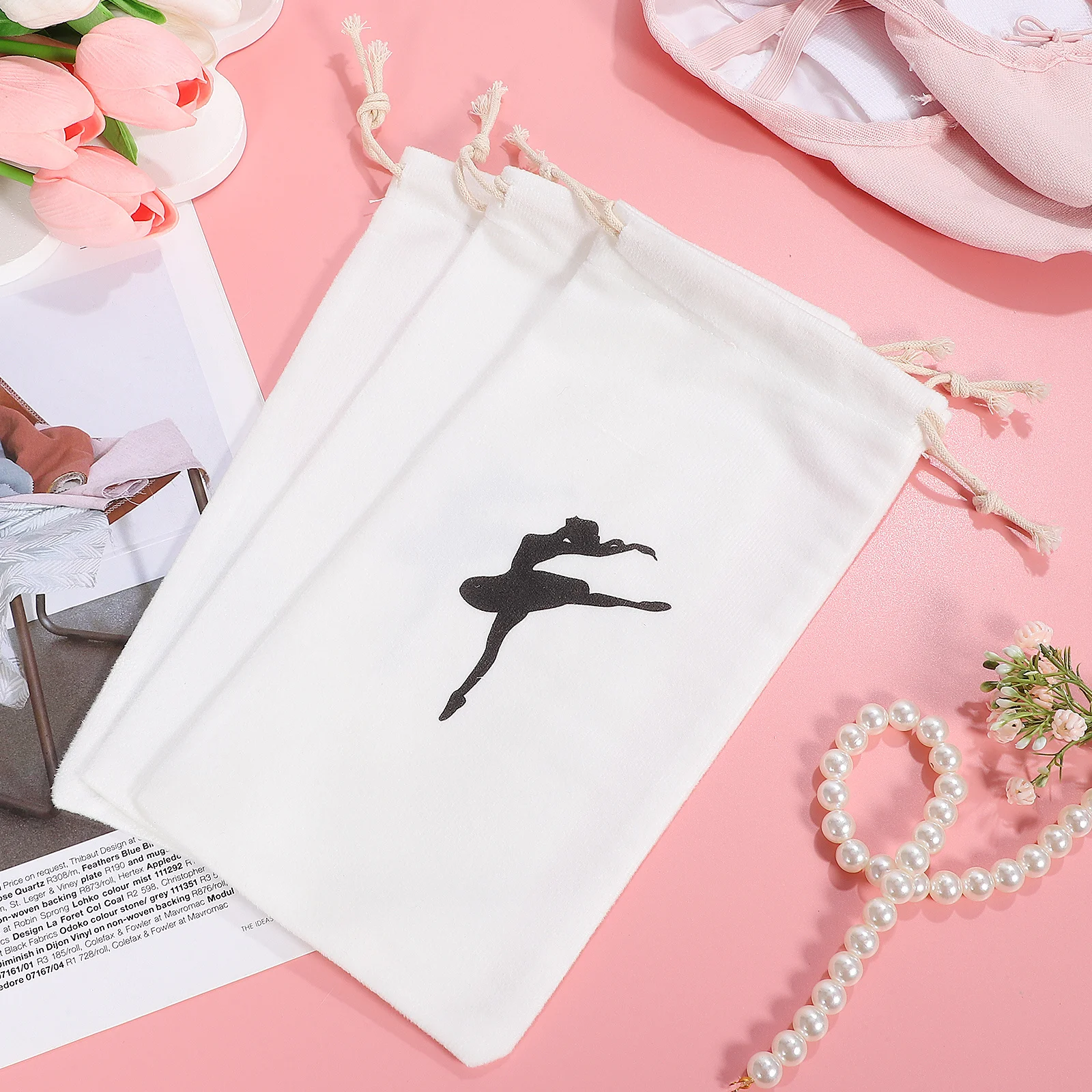 3pcs Ballet Lightweight Drawstring Storage Pouch Portable Dance Shoes For Girl Point Shoe Container Multi-Use Ballet Drawstring