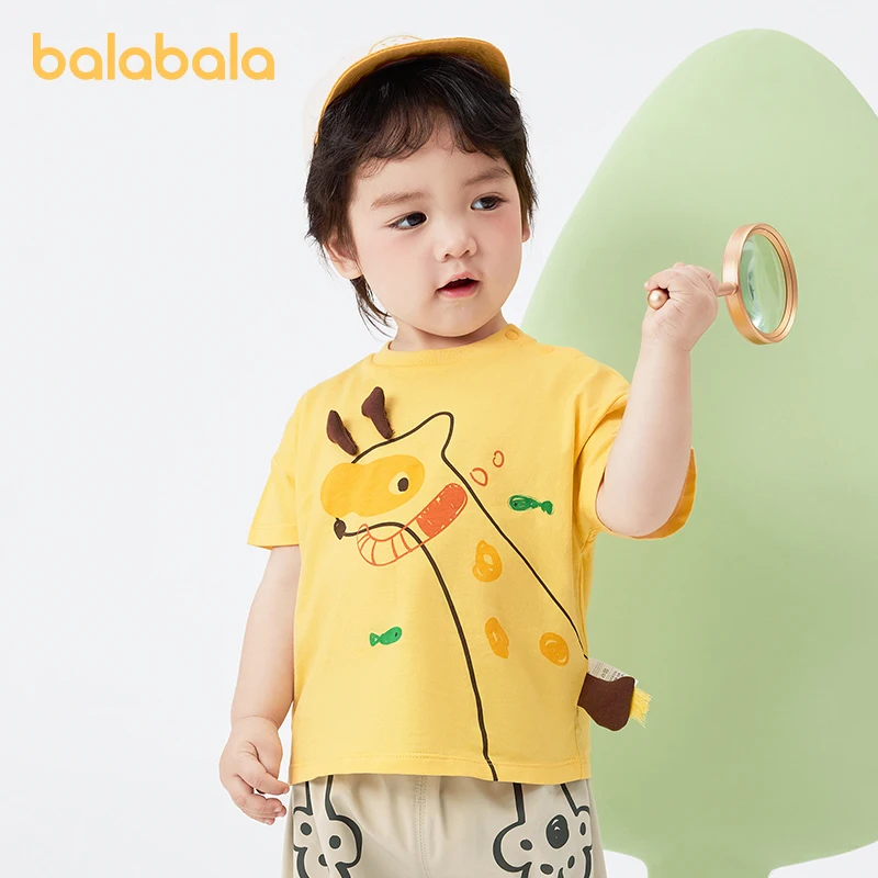 Balabala Baby T-shirt Baby Girls Undershirt Top 2024 Summer New Boys Short Sleeve All Cotton