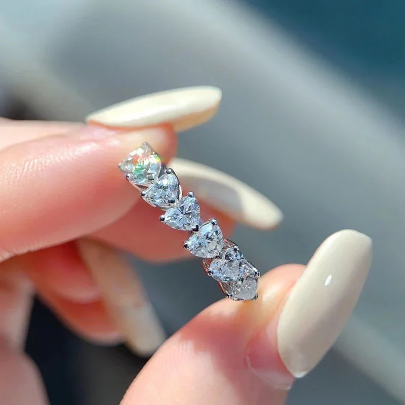 2.1 Ct Heart Cut Engagement Wedding Moissanite Lab Grown Diamond Band Ring Sterling Silver for Women