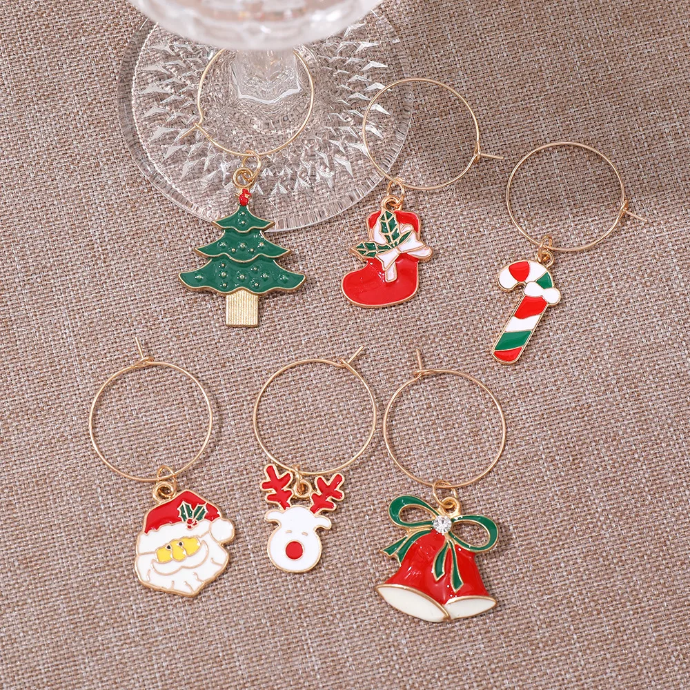 Christmas Wine Glass Markers Tags Festive Ornaments for Party Decorations Ring Stemware Accessories Holiday Home Decor
