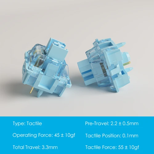 Imagen 2 del producto Akko V3 Pro Cream Blue Switch Interruptor táctil de 5 pines 45gf con vástago a prueba de polvo Compatible con teclado mecánico MX (45 piezas)