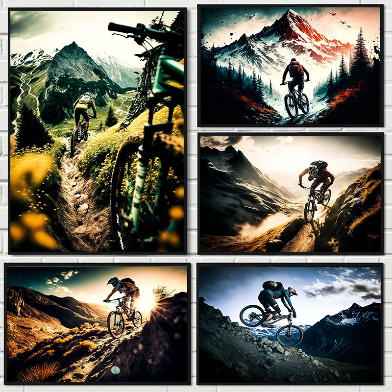 Abstract Mountain Bike Posters and Prints Modern Sport Canvas Painting Wall Art Picture for Living Room Home Gym Room Club Decor