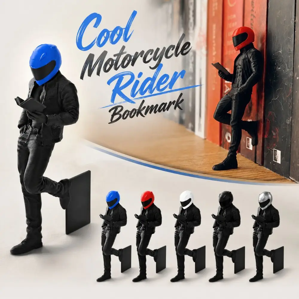 Funny Cool Motorcycle Rider Bookend 3D Printed Plastic Helmet Rider Bookmark Unique Knight Bookmark Book Ornaments