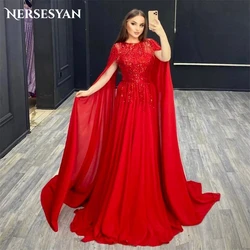 Nersesyan Red Glitter Formal Evening Dresses Lace Cape A-Line Sparkly O-Neck Prom Dress Beadings Pagenant Shiny Party Gowns 2024