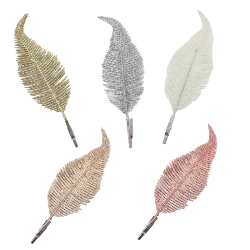 

5pcs Clip On Feathered Artificial Leaves Christmas Tree Charm Wedding Decoration