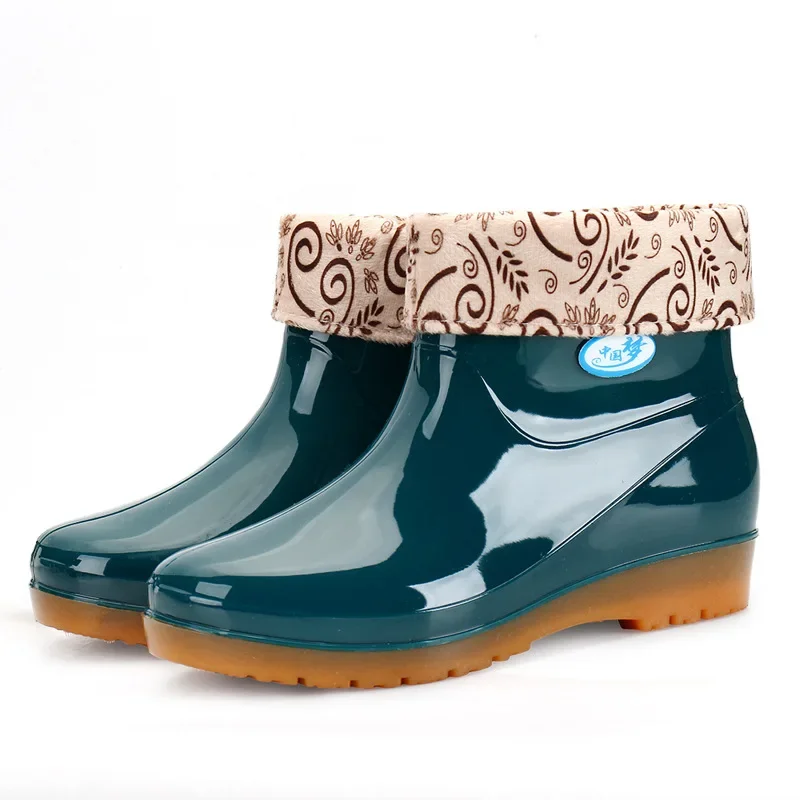 Bottes de Pluie Imperméables en Peluche pour Femme, Chaussures Chaudes et Décontractées en Caoutchouc, Rouge, à la Mode, Automne Hiver 2024