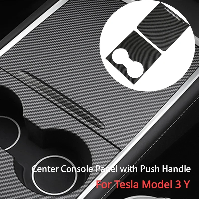 For Tesla Model 3 Y Center Console Patch with Push Handle Center Console Panel ABS Cover Fit with Original Car Protective Decor