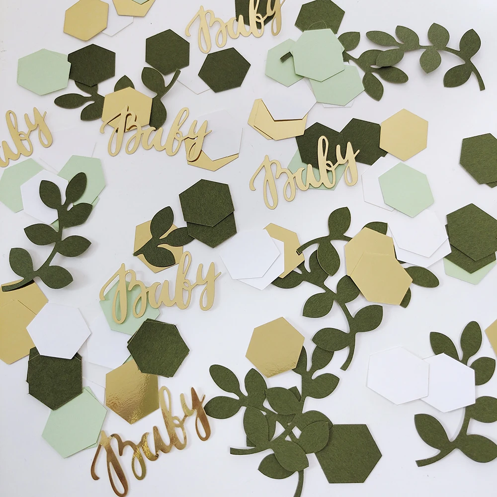 100 Stück Salbei Party Konfetti Liebe runde Blatt Pflanzen Gold Farbe Papier Konfetti DIY Hochzeit Verlobung feier Dekorationen Lieferungen – Detail 1