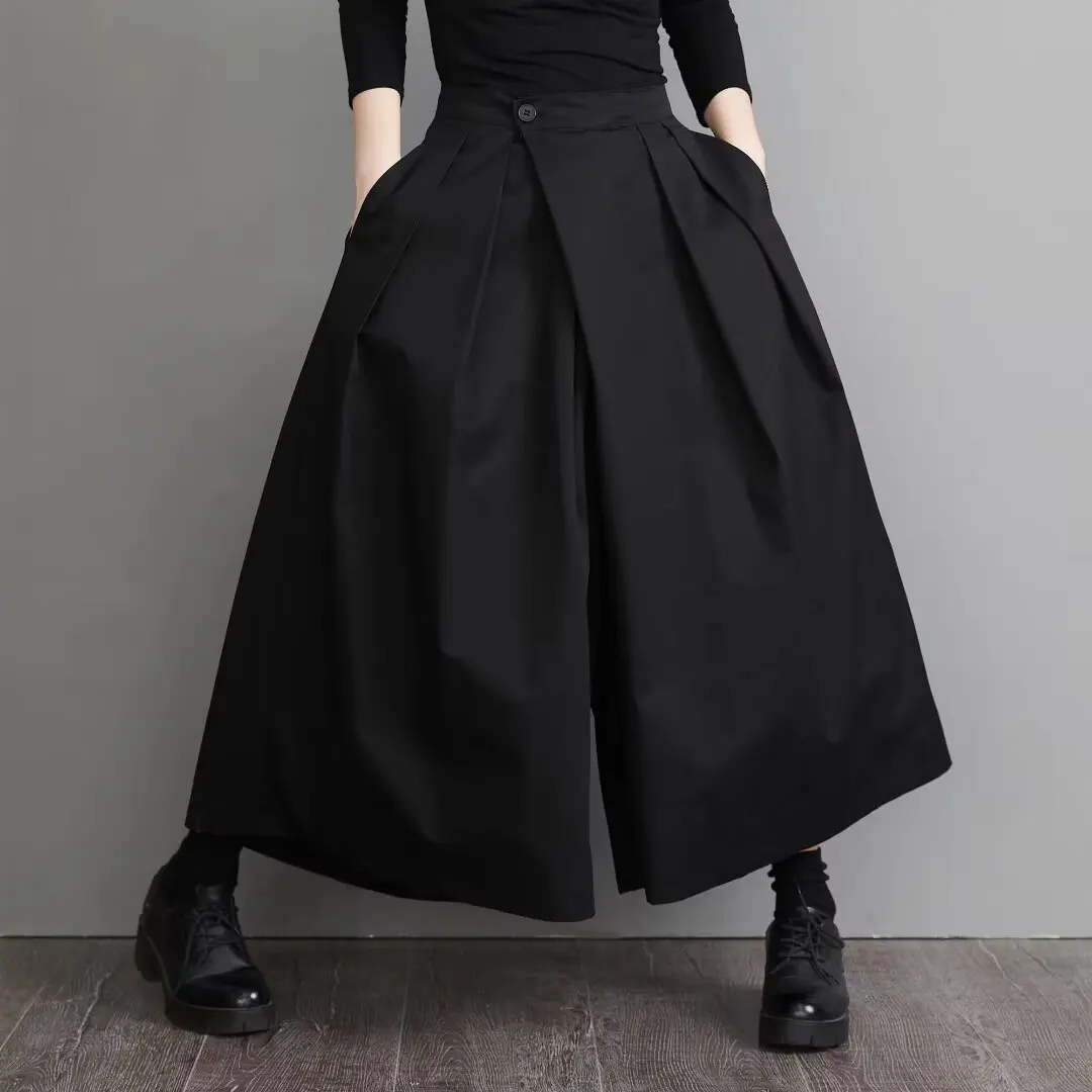 2026 Spring Autumn Dark Style Skirt Pants Unisex High Waist Slim Irregular Loose Wide Leg Casual Trendy Daily Trousers