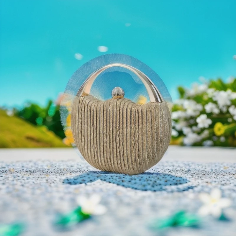 

Vintage Pleated Diamond Dinner Bag Fashion Metal Portable Box Round Bag Luxury Banquet Rhinestone Women's Evening Bag Handtasche