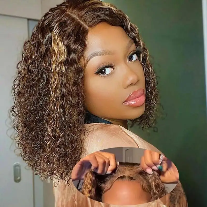 

Вьющийся парик Боб из человеческих волос 5X5 Hd Парик с кружевной застежкой Короткий 427 Медовый блондин Цветной бесклеевой парик с глубокими волнами для чернокожих женщин