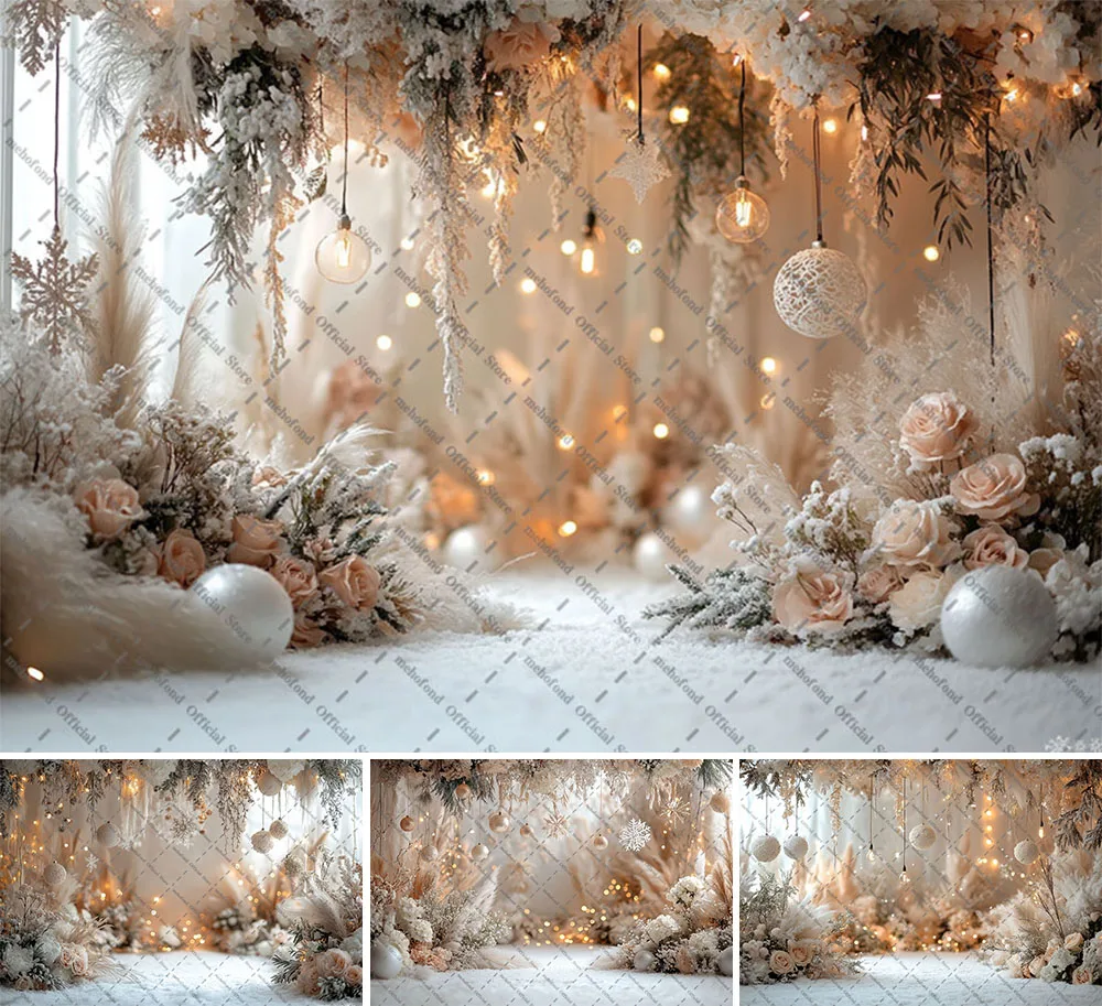 mehofond-fotografia-fundo-natal-estilo-boho-flores-neve-glitter-natal-criancas-familia-retrato-decoracao-pano-de-fundo-estudio-foto