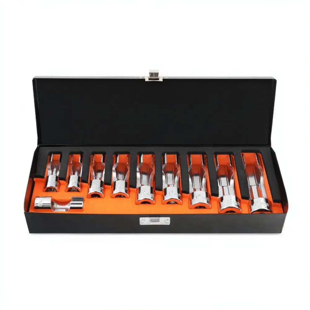 Automotive Tool Set Chrome Vanadium Steel Offset Slotted Socket Wrench For Oxygen Sensor And Diesel Fuel Injector Line Work