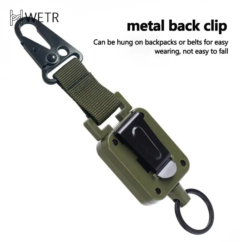 Outdoor Automatic Retractable Wire Rope Luya Tactical Keychain Clip Pull Recoil Sporty Key Ring Anti Lost ID Card Holder