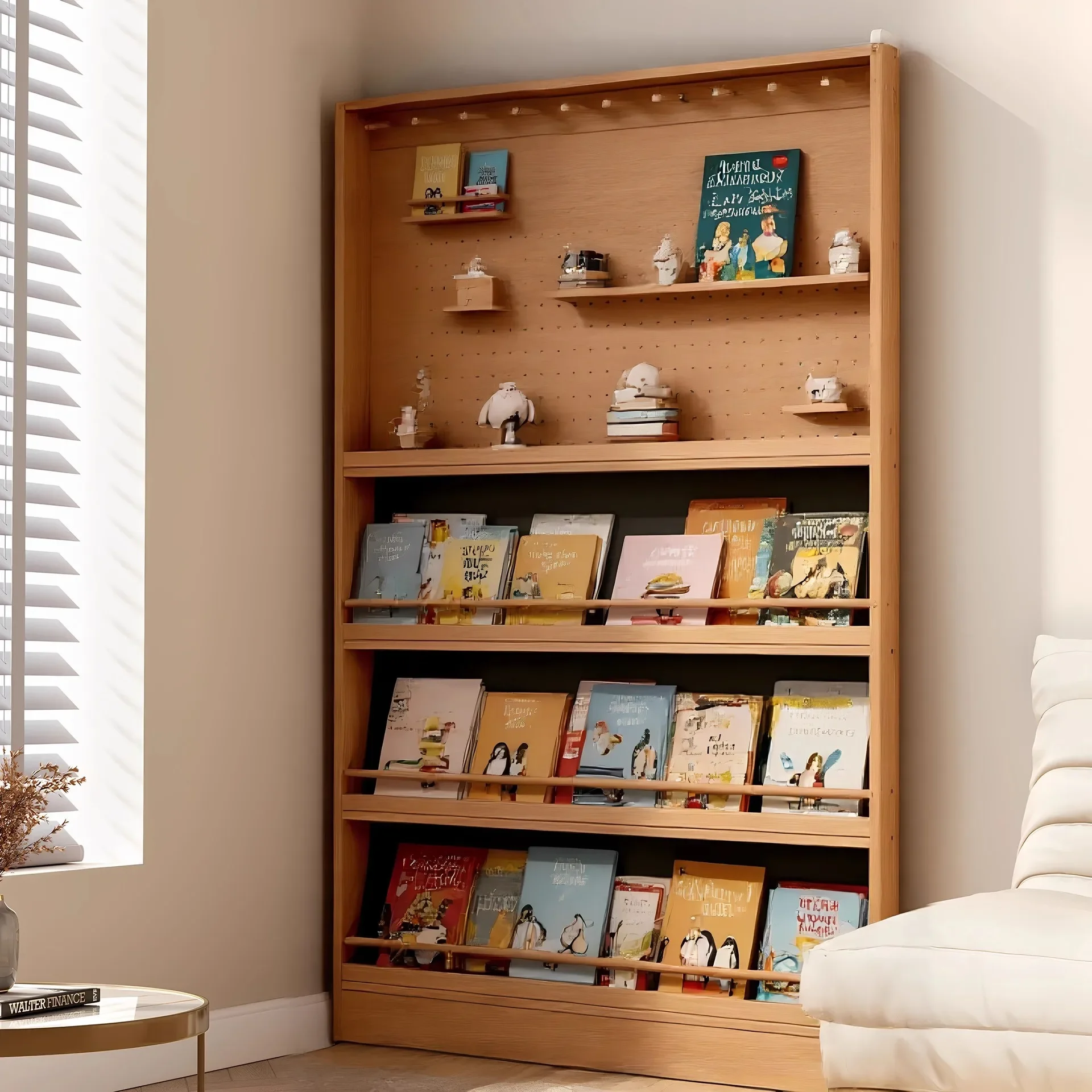

Solid wood wall hanging bookshelf, living room narrow slot simple storage rack, bedroom hole board shelf