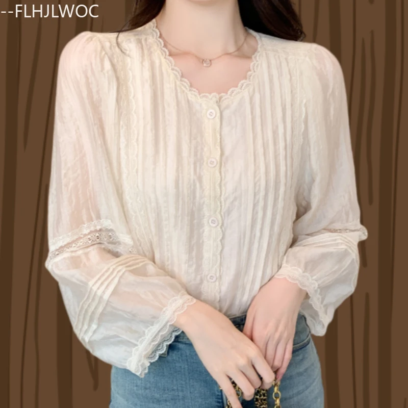 

Retro Vintage Lace Tops Blouses New Fashion Women Casual Preppy Style Solid Japan Girls Cute Sweet Ruffles Top