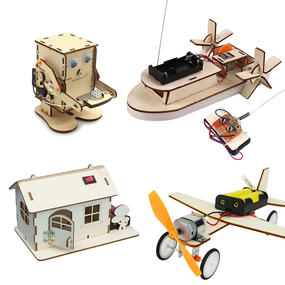 DIY Remote Boat Science Toys Kids STEM Electric Educational Teaching Kit 3D Assemble Wooden Robot/Car/Building Educational Toy