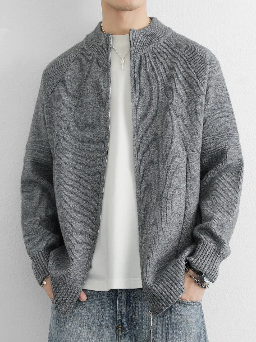 Men's Knitted Open Cardigan Sweater Loose Casual Stand Collar Jacket Autumn Winter Fashion Brand High End Feeling Fall Clothes