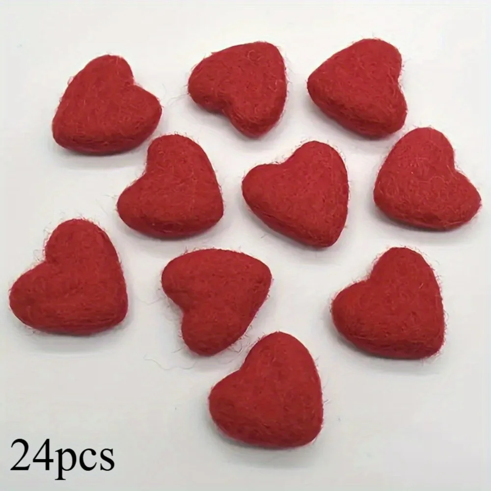 24pcs Valentine'S Day Felt Heart-Shaped Wool Balls | Suitable for Decorating Heart-Shaped Vases,Adding Decorative Wool Balls