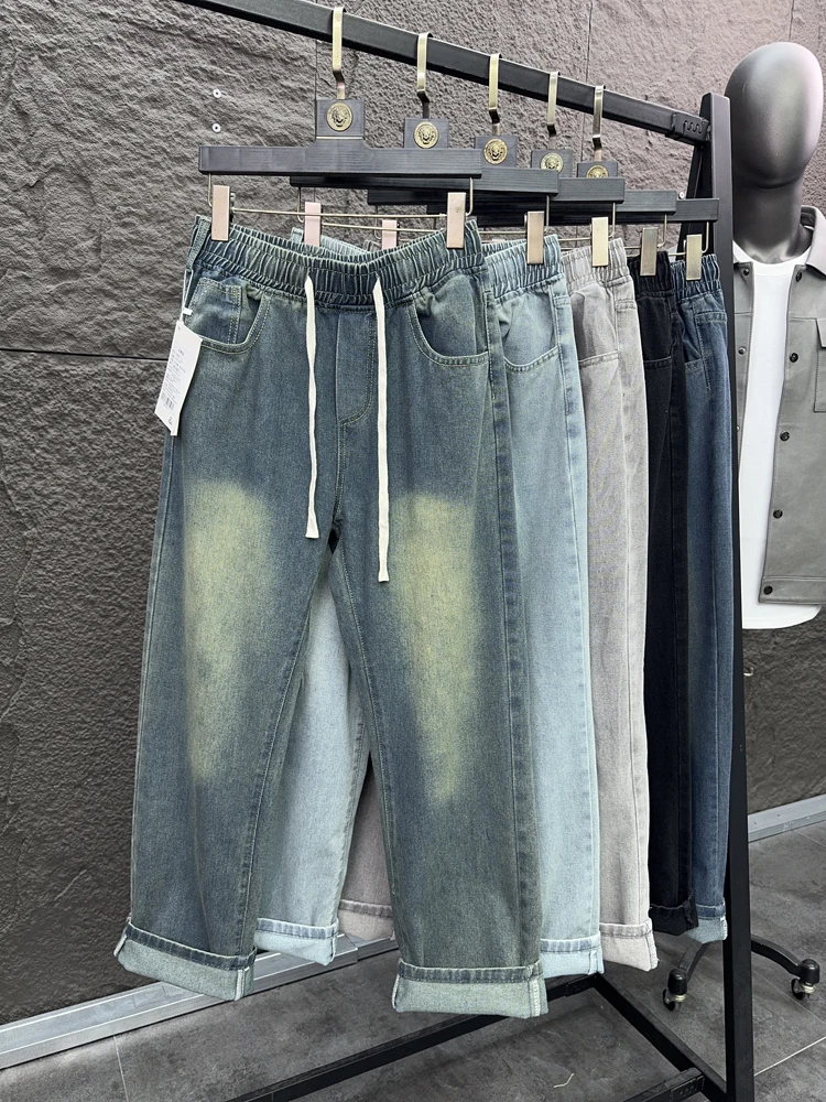 

Men's Faionable Loose Straight Casual Jeans Breathable Elastic Waist Spring Summer Pampa& Brand Comfortable Loose Fit