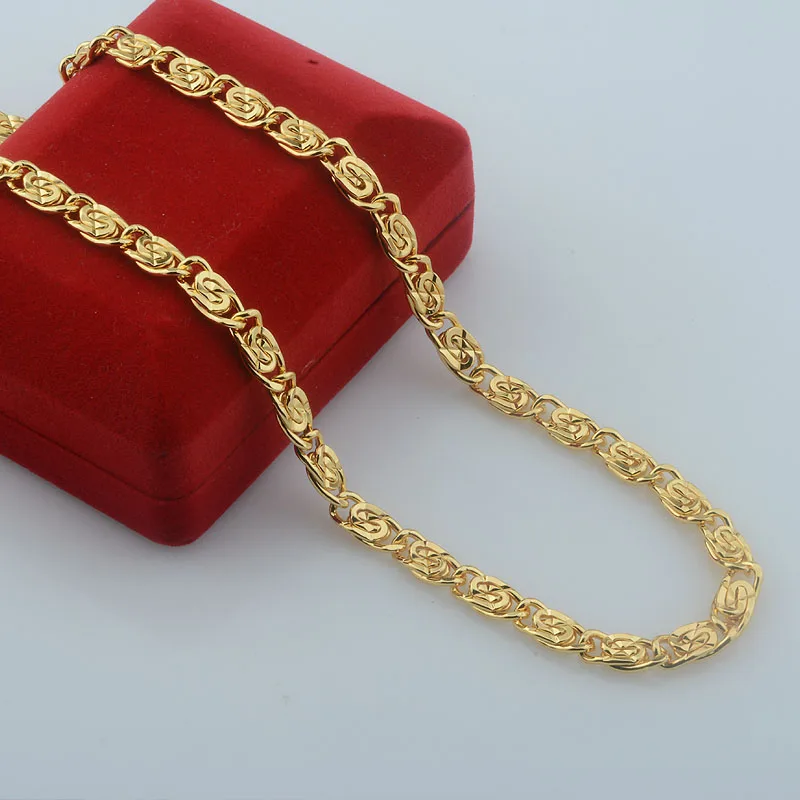 Mens Women Yellow Gold Color Curb Carving Necklace Link Bracelet Set Jewelry