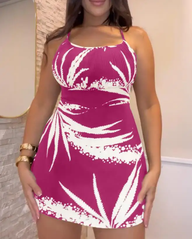 Jumpsuit Women 2025 Summer Fashion Tropical Print Cold Shoulder Spaghetti Strap Romper Ruched Backless Tied Detail Romper