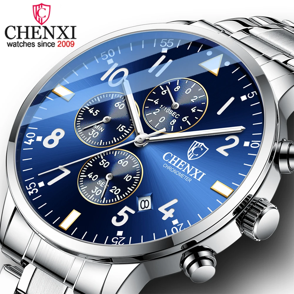 

Fashion Chenxi Top Brand Mens Stainless Steel Chronograph Top Brand Luxury Waterproof Sport Men Date Quartz Military Wrist watch