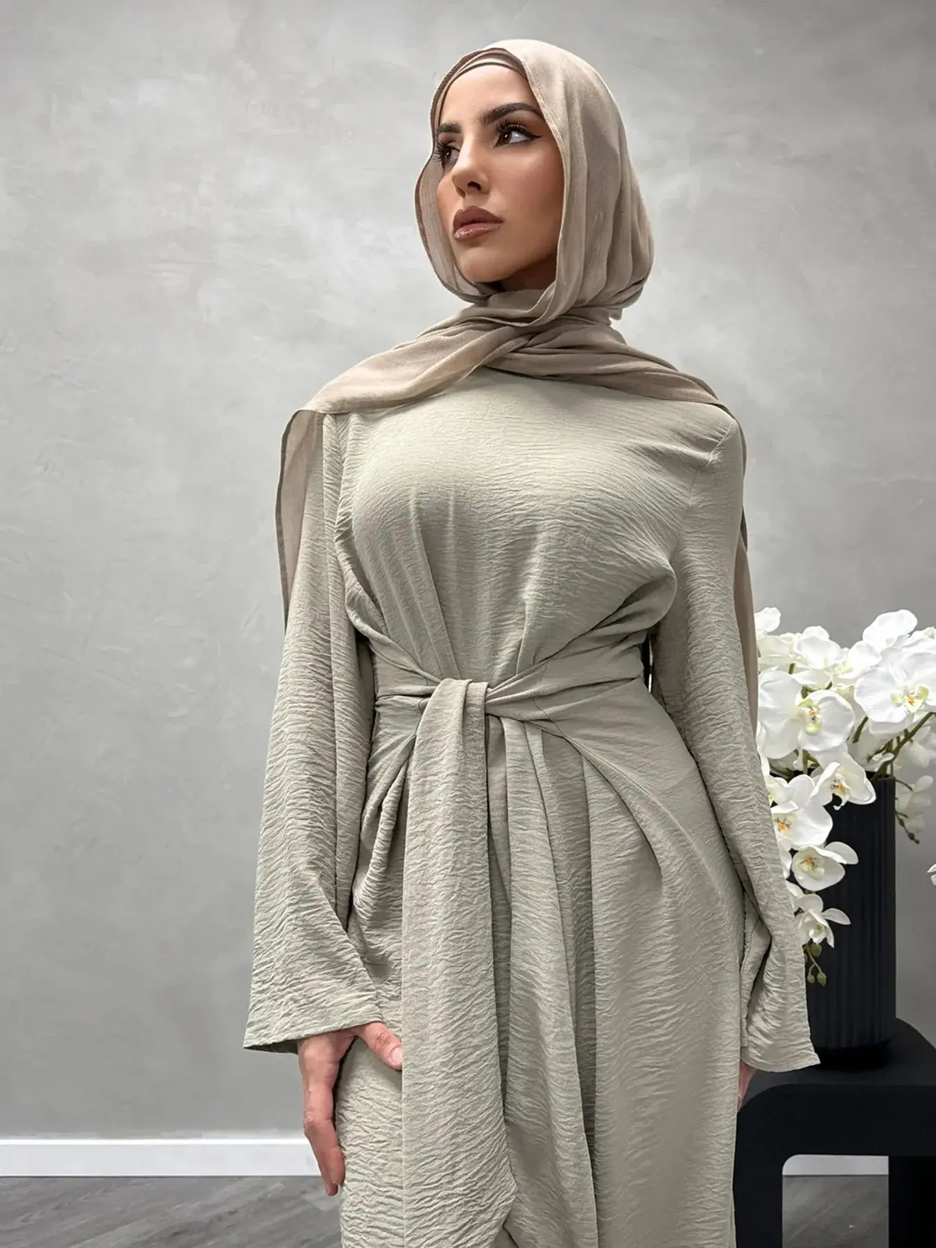 Fashion Jazz Muslim Dress Robe Female Full Length Was Thin Muslim Abaya Muslim Dress Worship Service Abaya With Belt wy2027