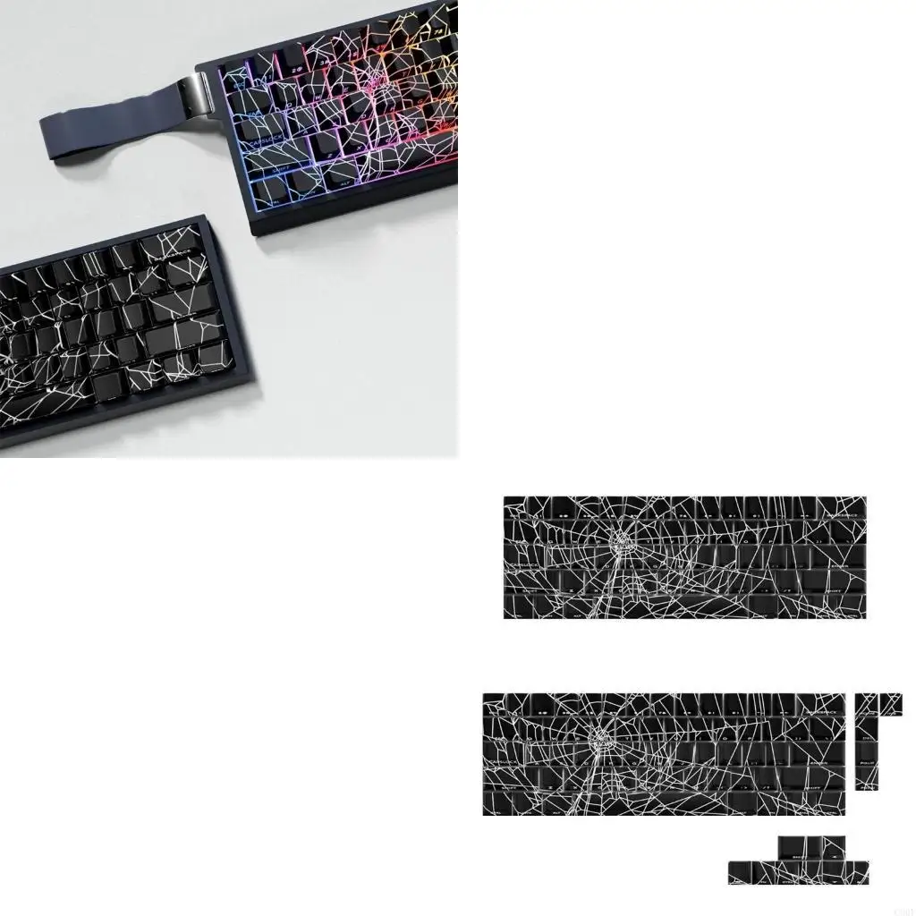 

C90F Elegant Translucents Side Print Backlit Keycap 64/74Pcs Spiders Web Comfort Original Profile for Mechanical Keyboards