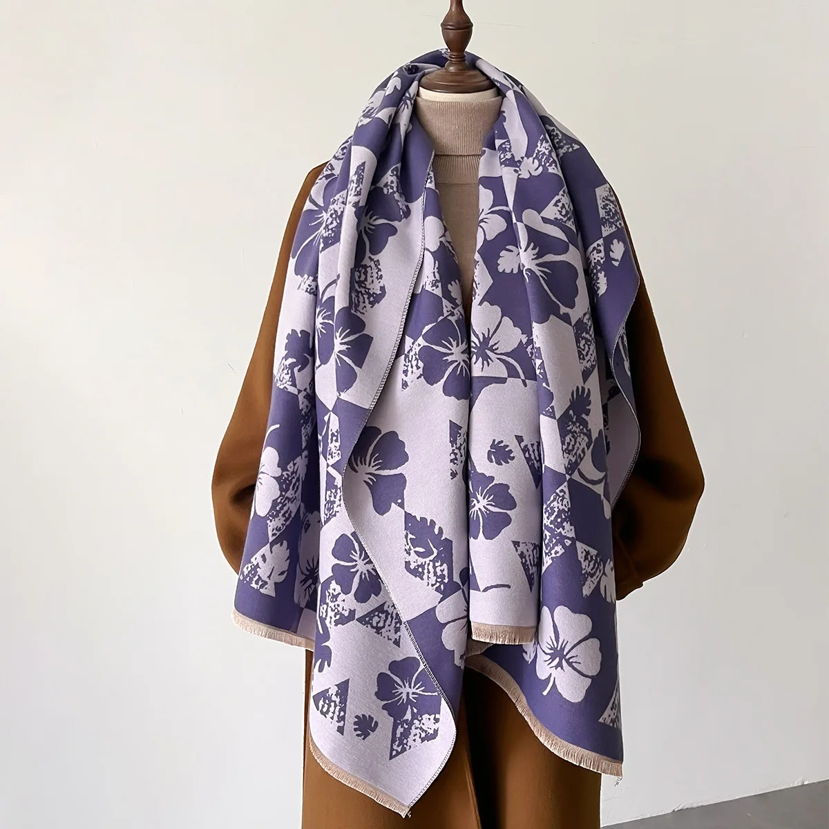 2024 New Floral Print Autumn Winter Cashmere Scarf Women Outdoor Warm Large Thick Wraps Shawls Lady Pashmina Bufanda Travel