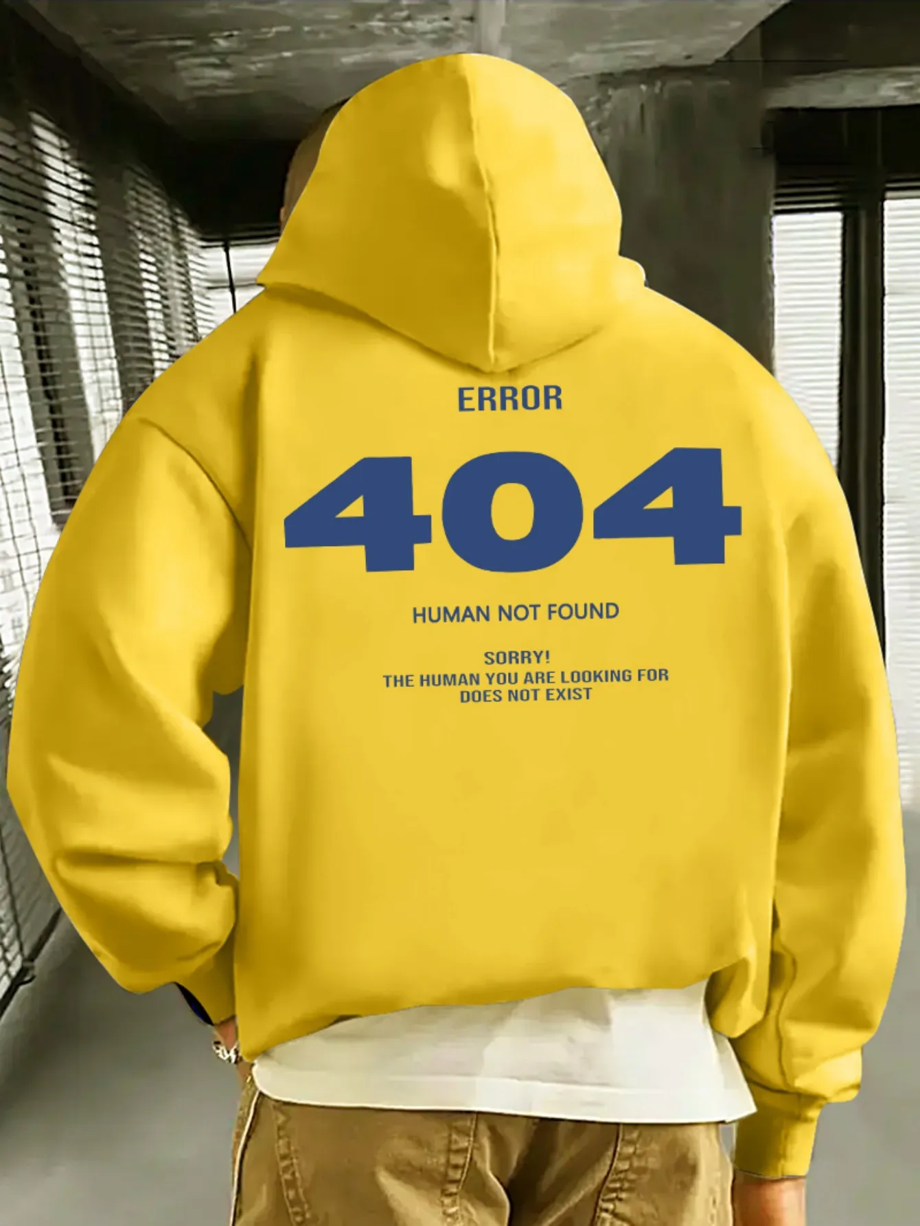 Men's casual tech-humor theme hooded sweatshirt - Simple 404 error graphic print - Outdoor sports long-sleeved pullover top