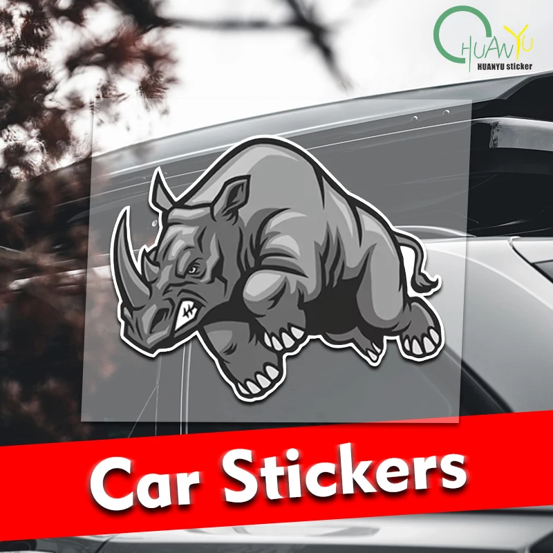 Creative Car Sticker Angry Rhino Decal Personality Car Styling Cartoon Animal Vinyl Decal Graphic Waterproof