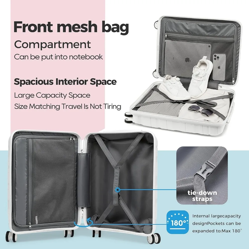 Conjunto de bagagem giratória de casca dura expansível com travas tsa, mala de mão de 22 polegadas