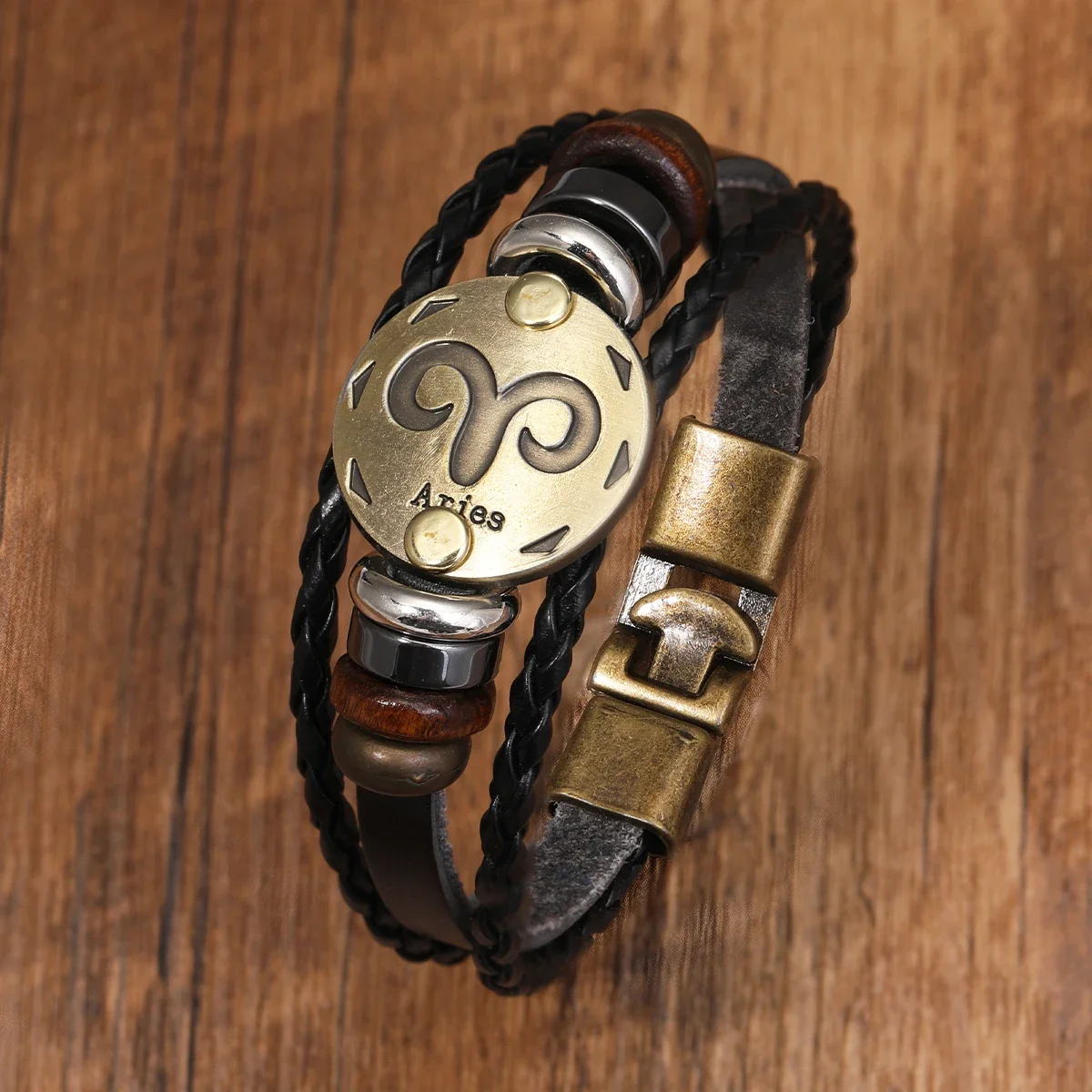 12 Constellation Bracelet Cowhide Jewelry Multi-Layer Vintage Woven Genuine Leather Bracelet Scorpio For Men Christmas Gift