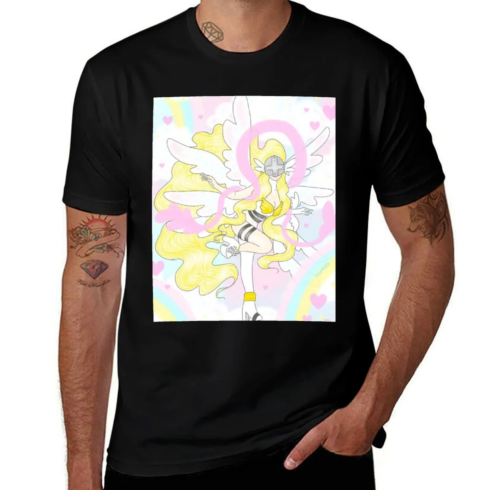 Футболка Angewomon, дизайнерские рубашки, таможенный дизайн, футболка большого размера для мальчиков, белая дизайнерская футболка для мужчин
