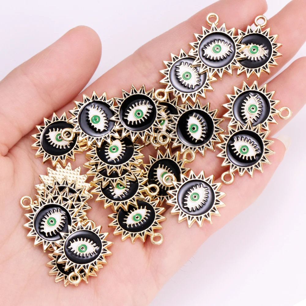 10Pcs Enamel Evil Eyes Pendant Necklace For Womens Jewelry Making Turkish Eye Charms Earrings Bracelet DIY Accessories Metal