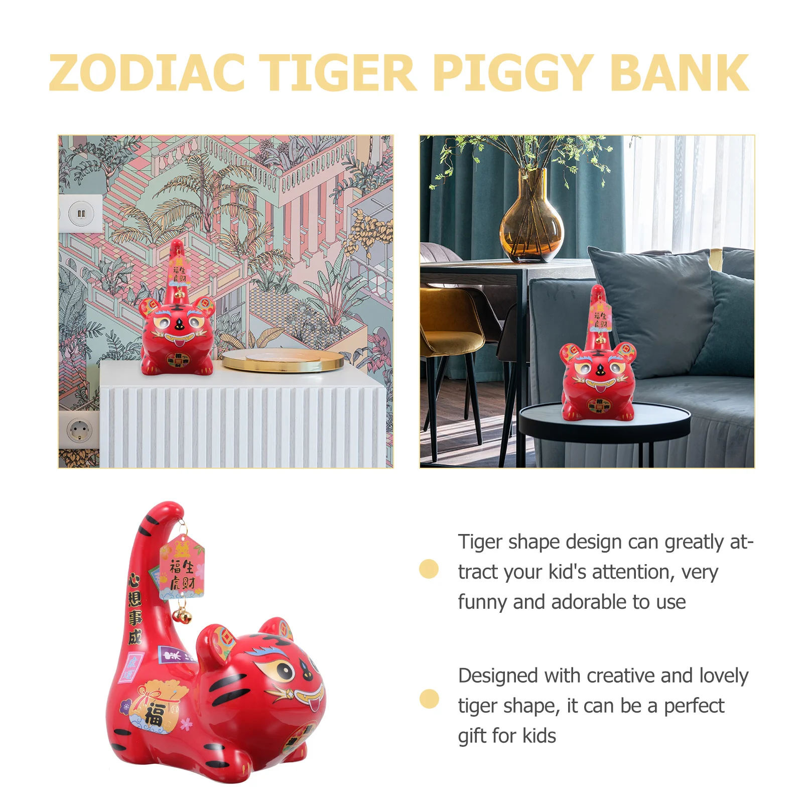 

1Set Ceramic Zodiac Tiger Piggy Bank Durable Savings Bank Creative Kids Money Box Cartoon Home Decor New Year Gift